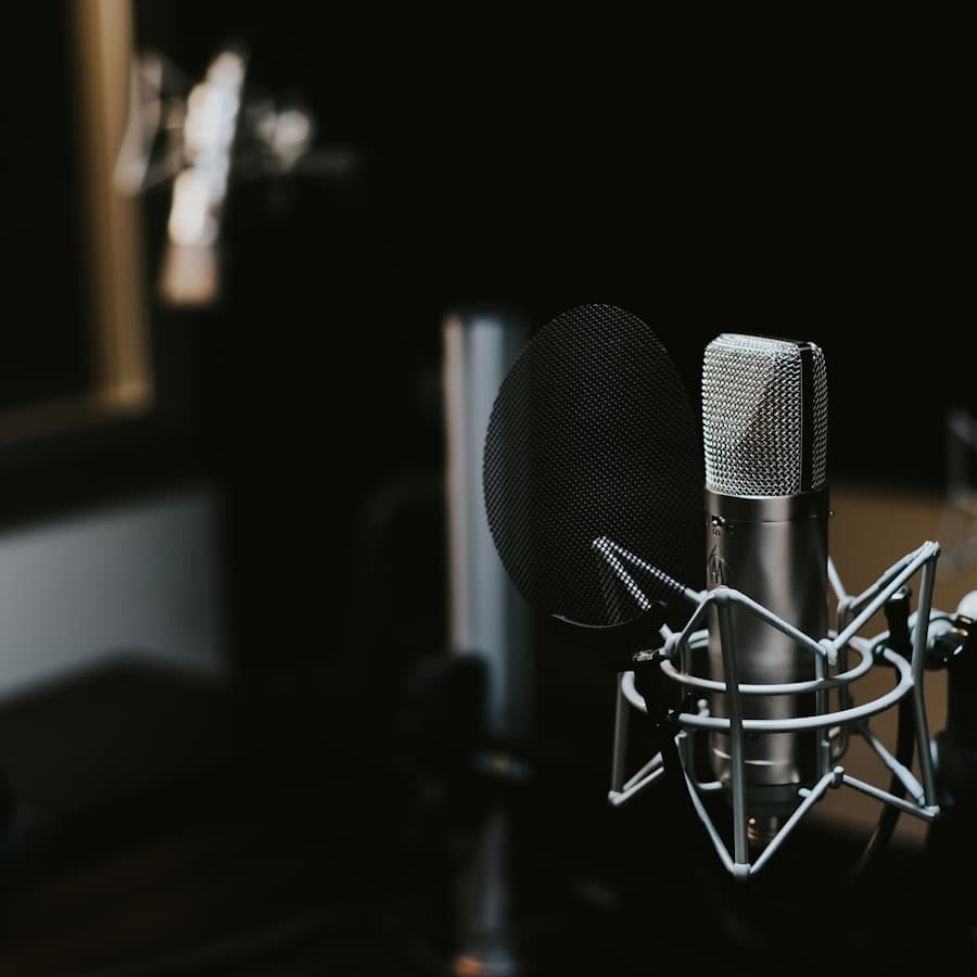 Vintage microphone against a dark background